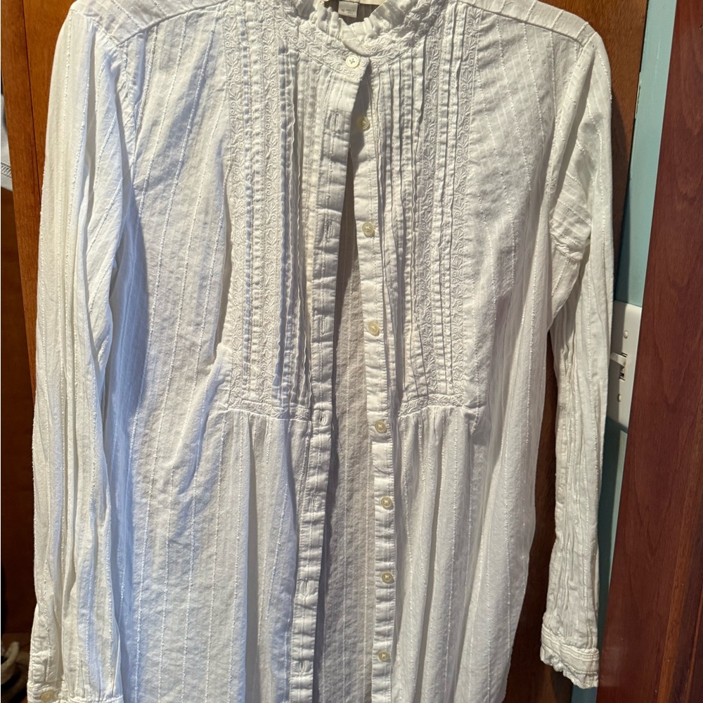 LOFT White Button-Down Tunic Top
